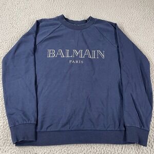 Balmain Men's Pullover Sweatshirt Size 34 Cotton Navy Blue Fits 19x23 *